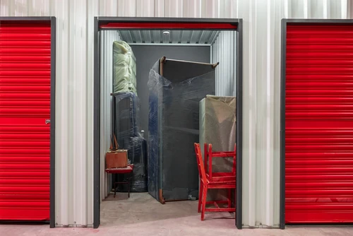 red storage unit open
